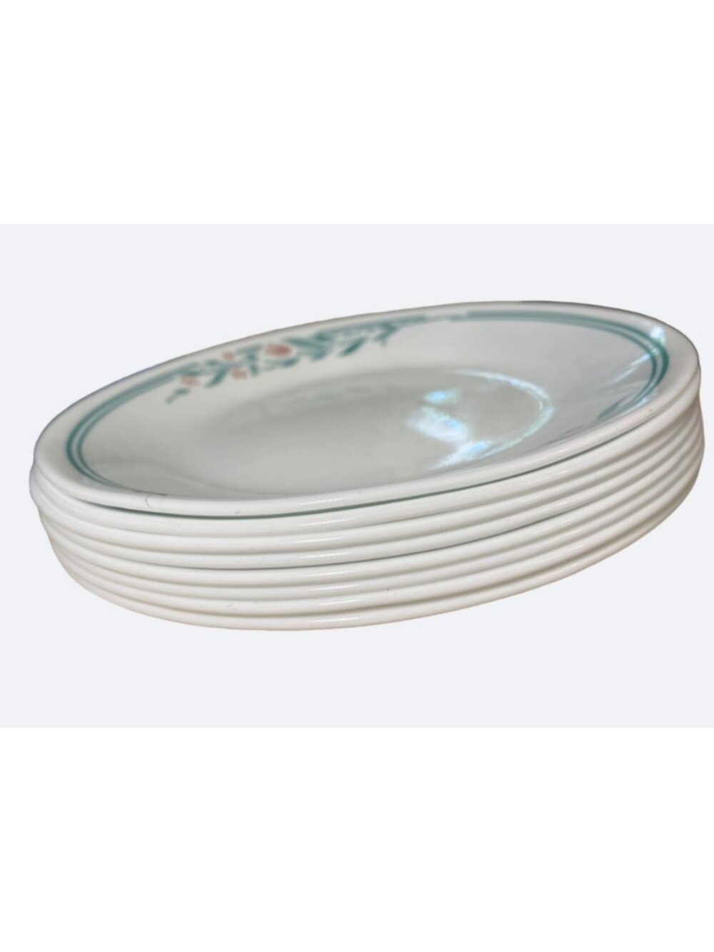 Corelle Rosemarie Bread Plates 6-3/4" Pink Tulips Teal Green Leaves Set of 8 - Picture 6 of 7
